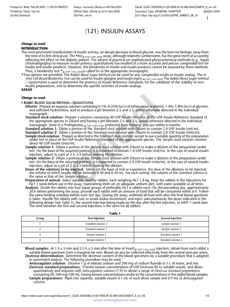 〈121〉 Insulin Assays PDF Chemistry