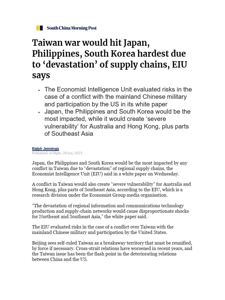 EIU Sees Sever Supply Chain Disruption For East Asia Middle Powers in