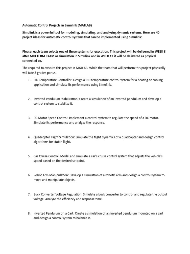 Automatic Control Projects And Simulink Pdf