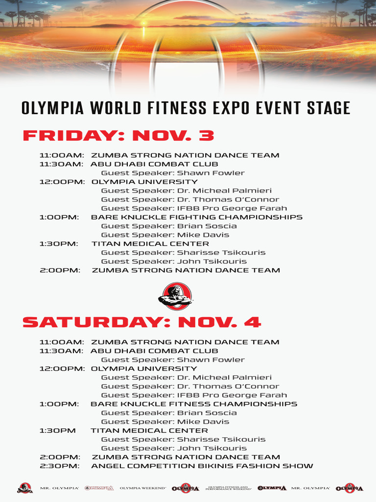 2024 Olympia World Fitness EXPO Event Stage Schedule PDF