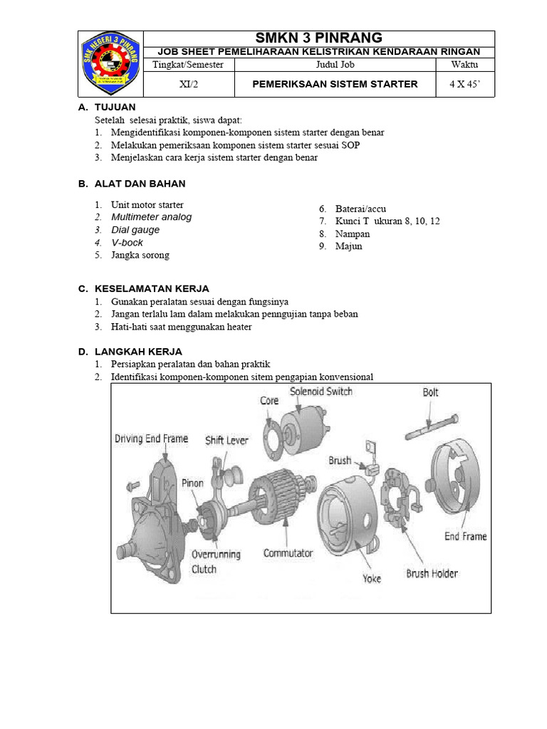 Pemeriksaan Komponen Starter Motor | PDF