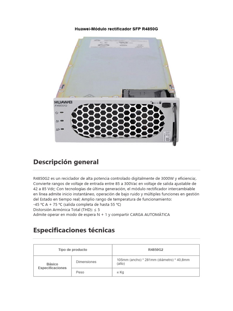 Módulo Rectificador Huawei R4850G2 | PDF | Ciencias fisicas | Bienes ...