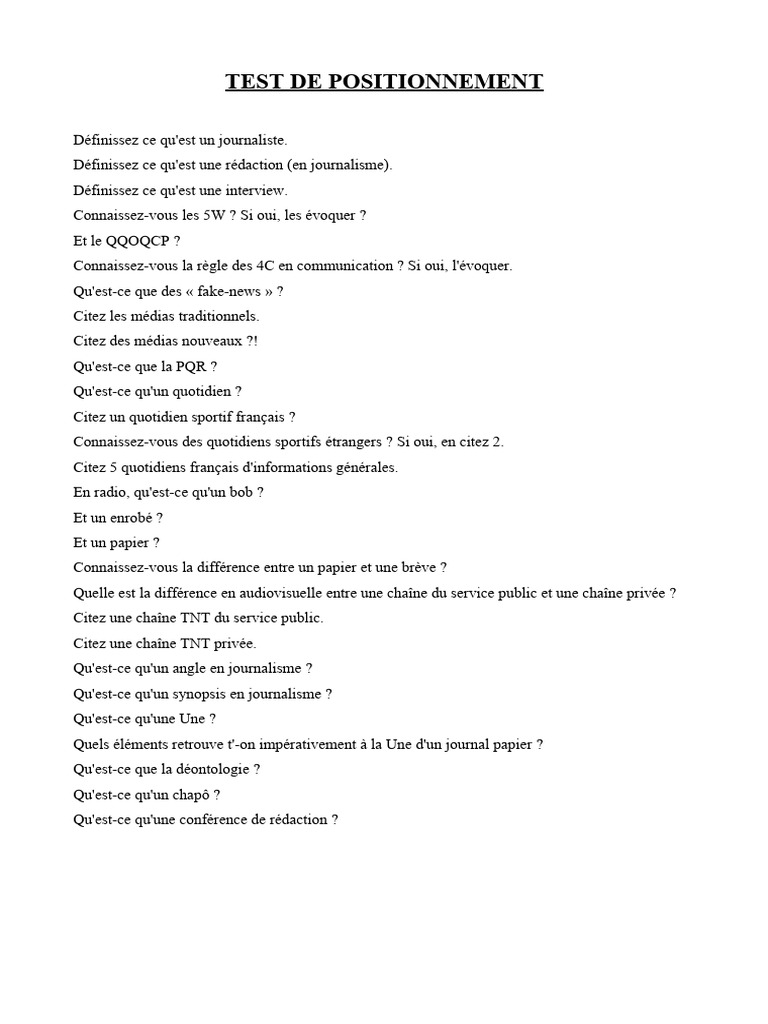 Test De Positionnement En Français Pdf FYNSR — free download