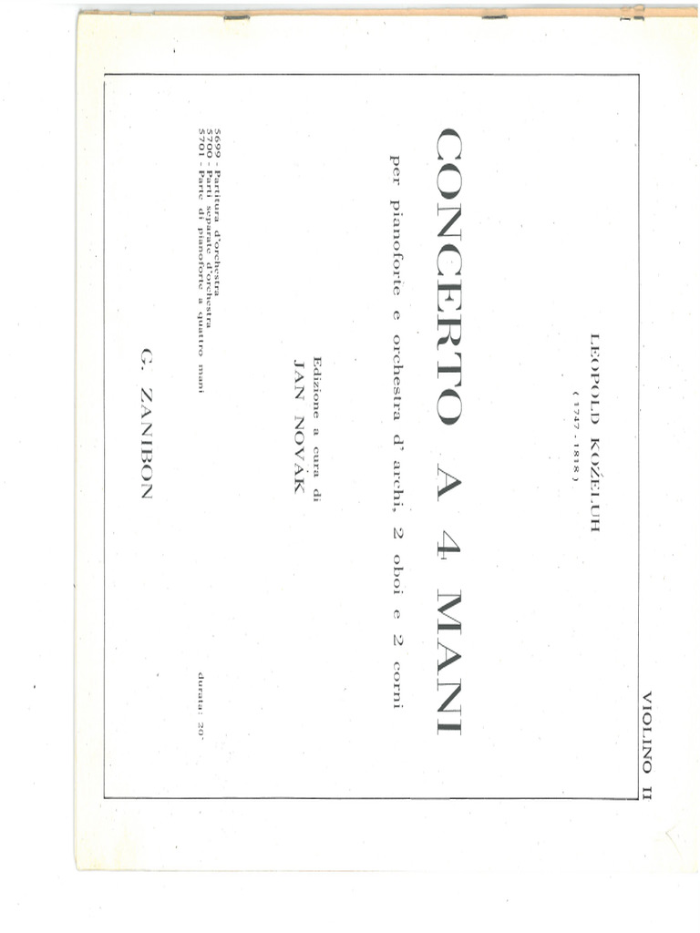 2 Violin Kozeluh Concerto a 4 Mani PDF