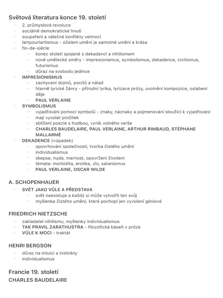 Světová literatura konce 19. století | PDF
