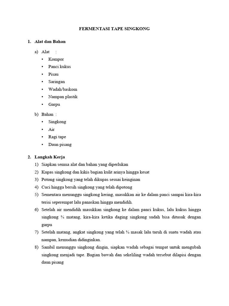 Fermentasi Tape Singkong | PDF