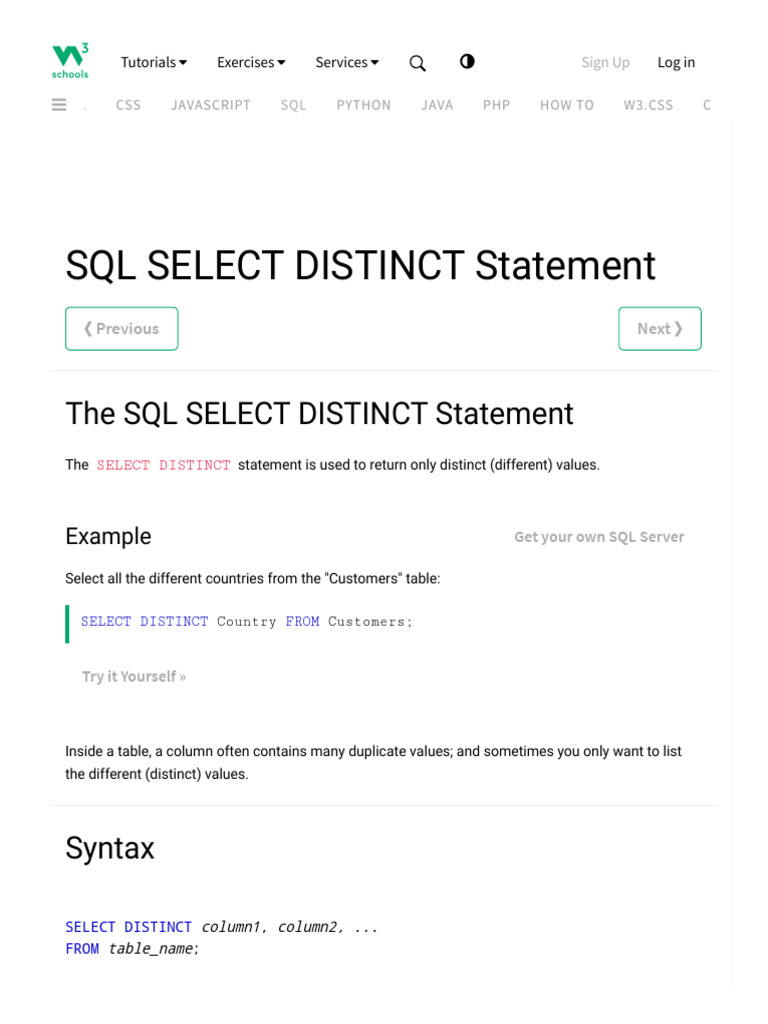 SQL Select Distinct Statement | PDF