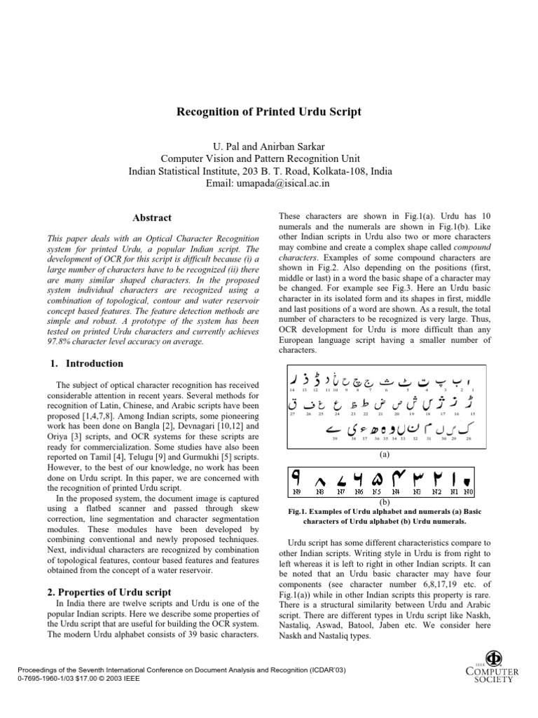 Recognition of Urdu Script | PDF | Optical Character Recognition ...