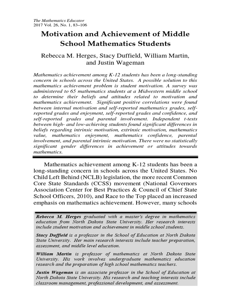 Herges 2017 motivation and achievement of middle school mathematics