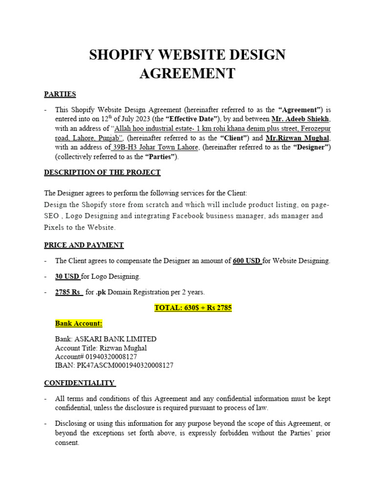 Simple website design agreement template signaturely pdf