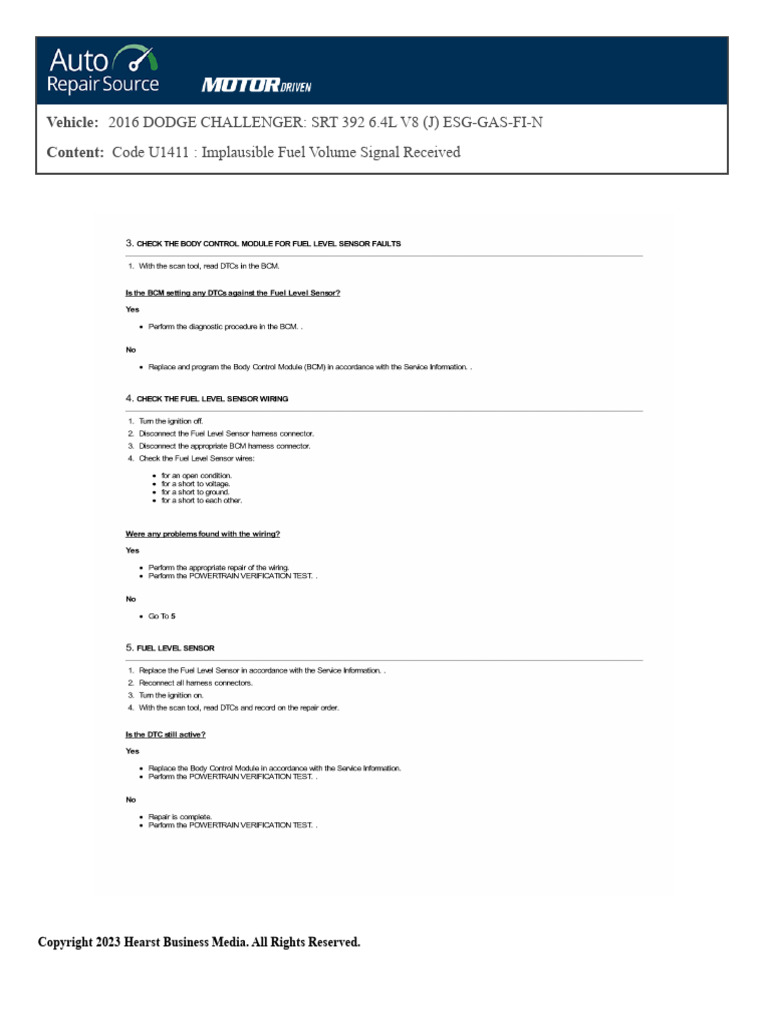 Code U1411 Implausible Fuel Volume Signal Received 2 PDF