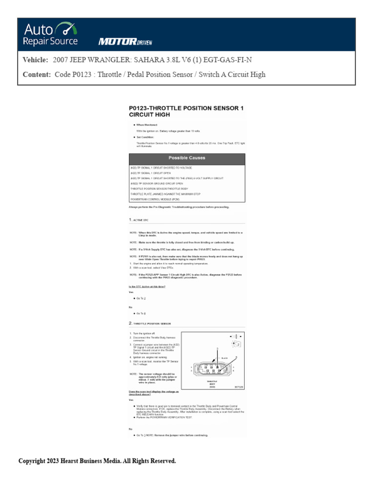 DTC P0123 Jeep Wrangler 2007 | PDF