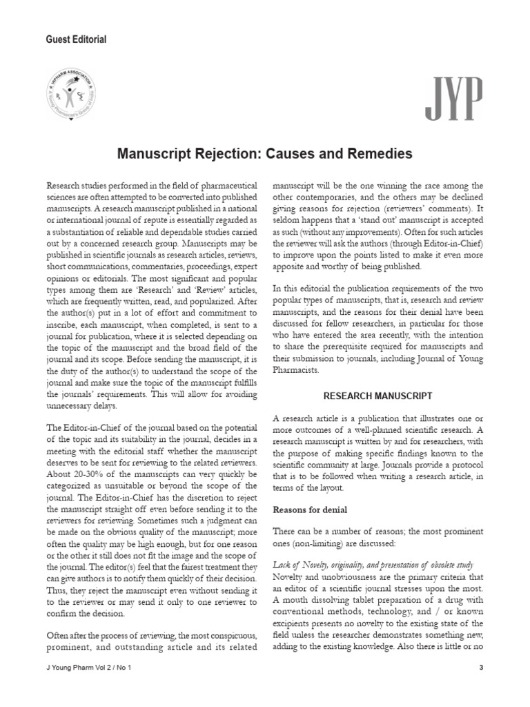 Manuscript Rejection Causes and Remedies PDF Scientific Method