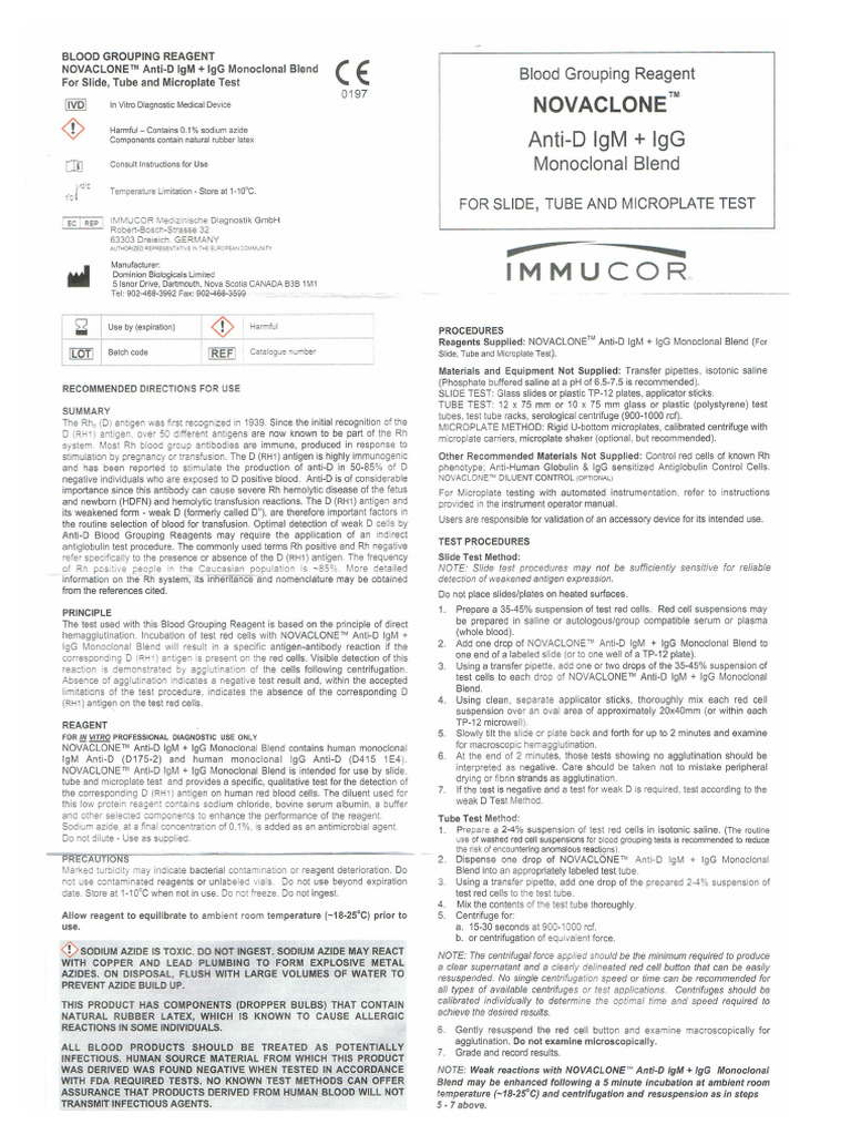 Novaclone Anti-D IgM, IgG | PDF