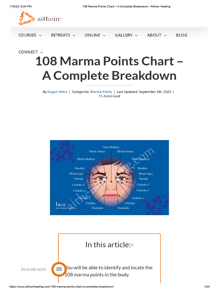 108 Marma Points Chart Overview | PDF | Edema | Prana