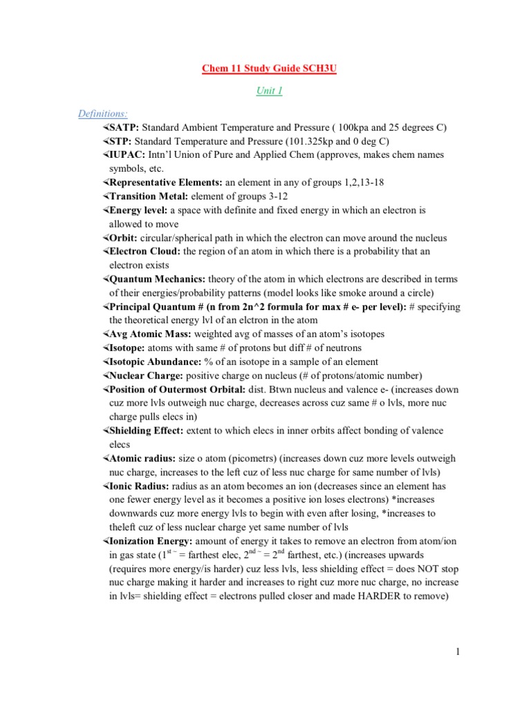 SCH3U Unit 1 Overview and Resources | PDF | Acid | Ion