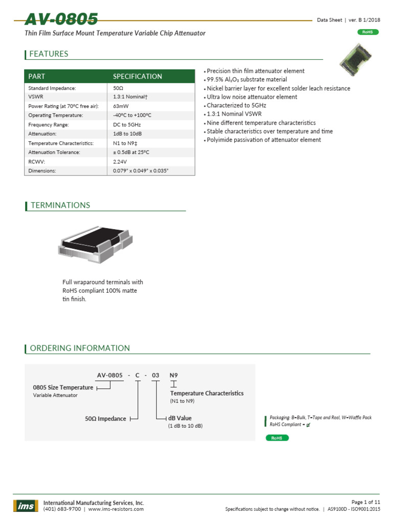 Thin Film Variable Chip Attenuator | PDF
