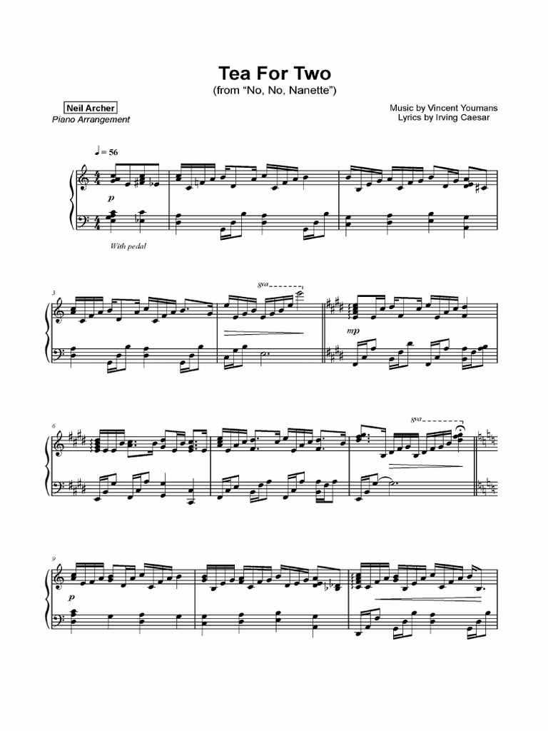Vincent Youmans Arranged by Neil Archer Tea For Two C Major PDF