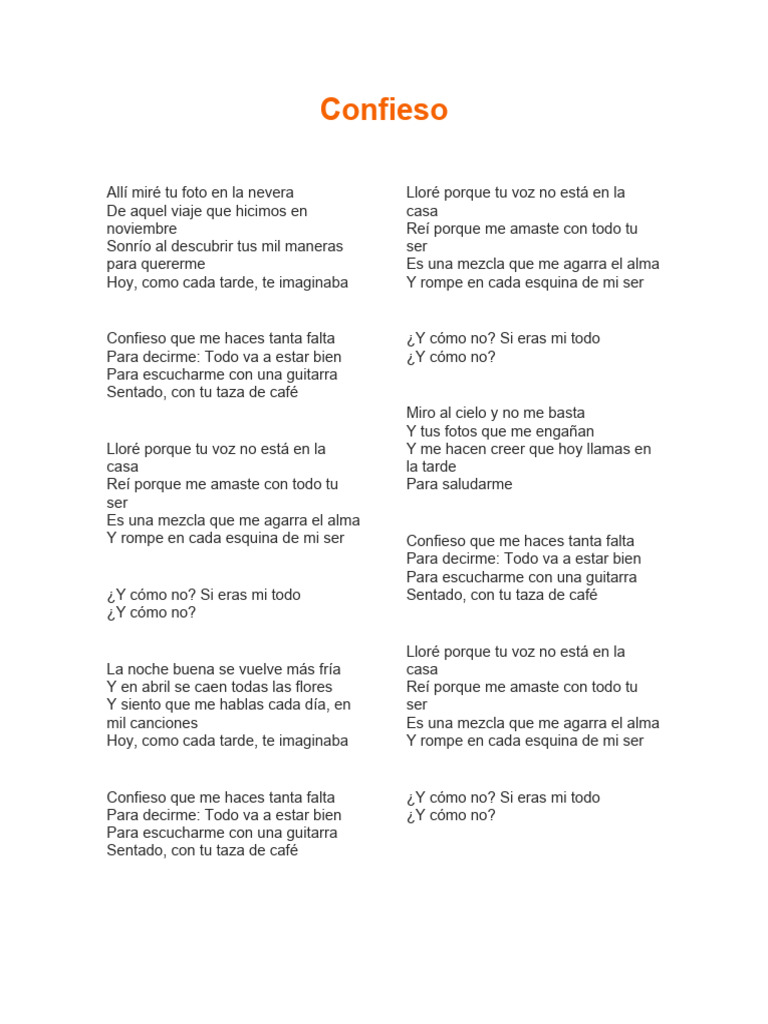 Confieso: Letra y emociones de Kany García | PDF