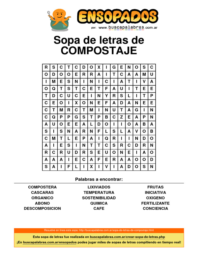 Sopa de Letras: Compostaje Infantil | PDF