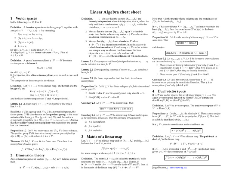 Cheat Sheet | PDF | Linear Map | Basis (Linear Algebra)