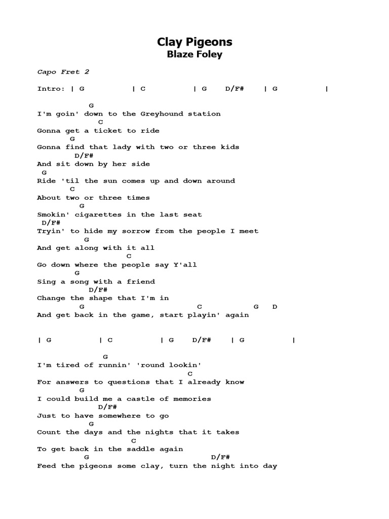 Clay Pigeons Songsheet PDF