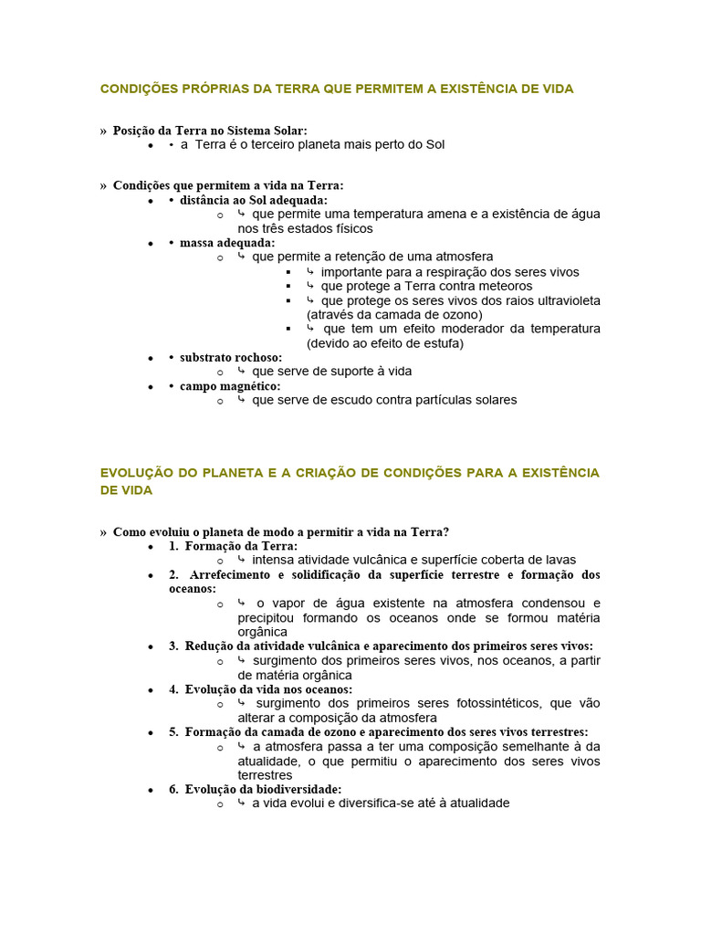 Condições da Terra para a Vida | PDF | Terra | Vida