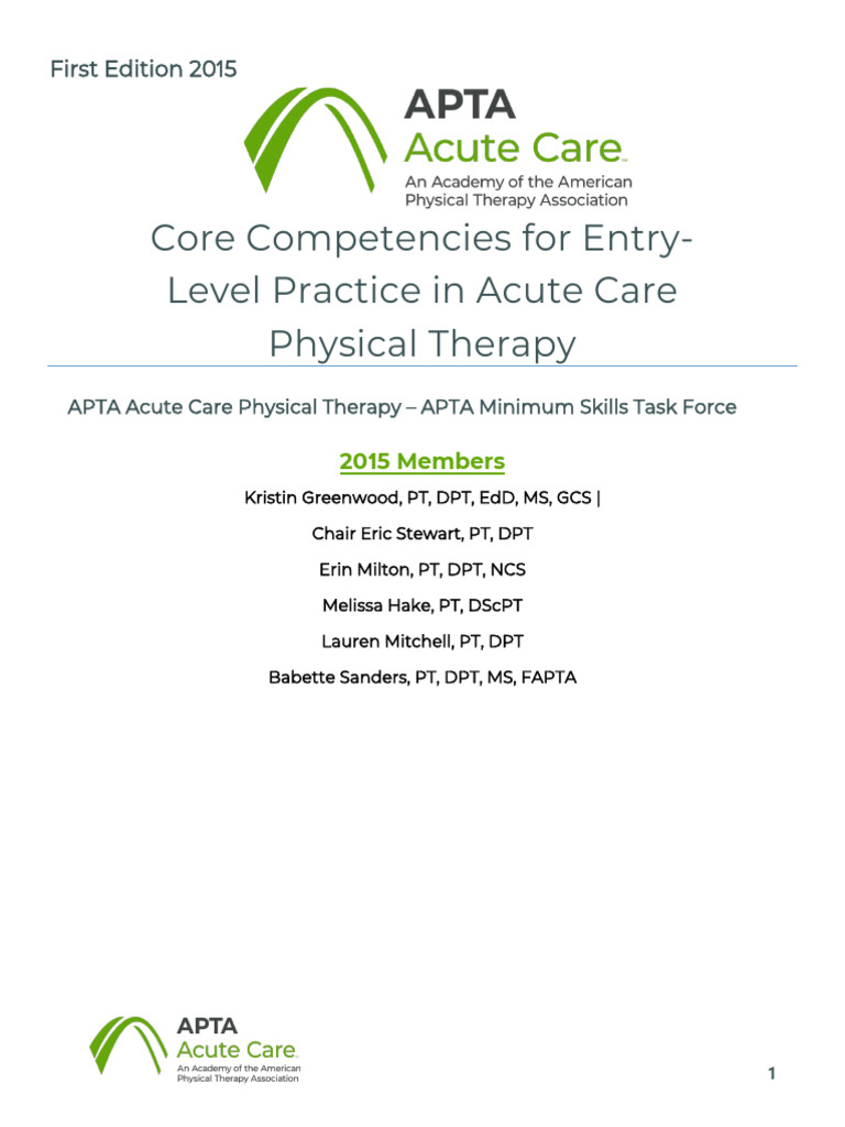 Core Competencies for Acute Care PT | PDF | Physical Therapy | Medical ...