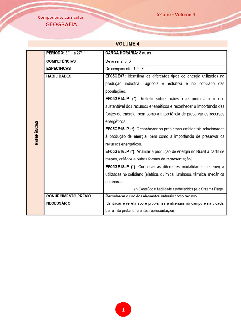 Plano de Conteudos Geografia 5 Ano Vol 4 Novembro | Download grátis PDF ...