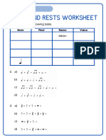 Notes and Rests Worksheet: 1. Complete The Following Table