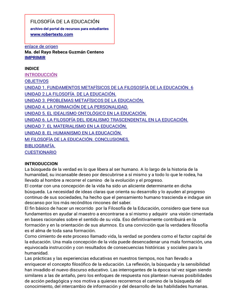 Filosofía de la Educación: Fundamentos y Reflexiones | PDF | Verdad ...