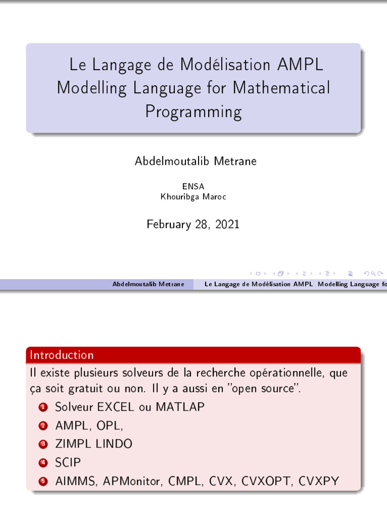 Introduction au langage AMPL | PDF | Ingénierie informatique | Informatique