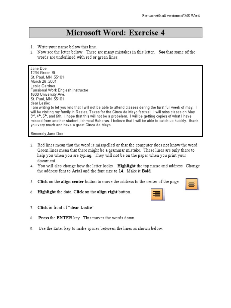 assignment ms word exercise