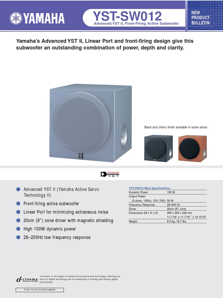 Yamaha YST-SW012 Subwoofer Overview | PDF | Loudspeaker | Amplifier