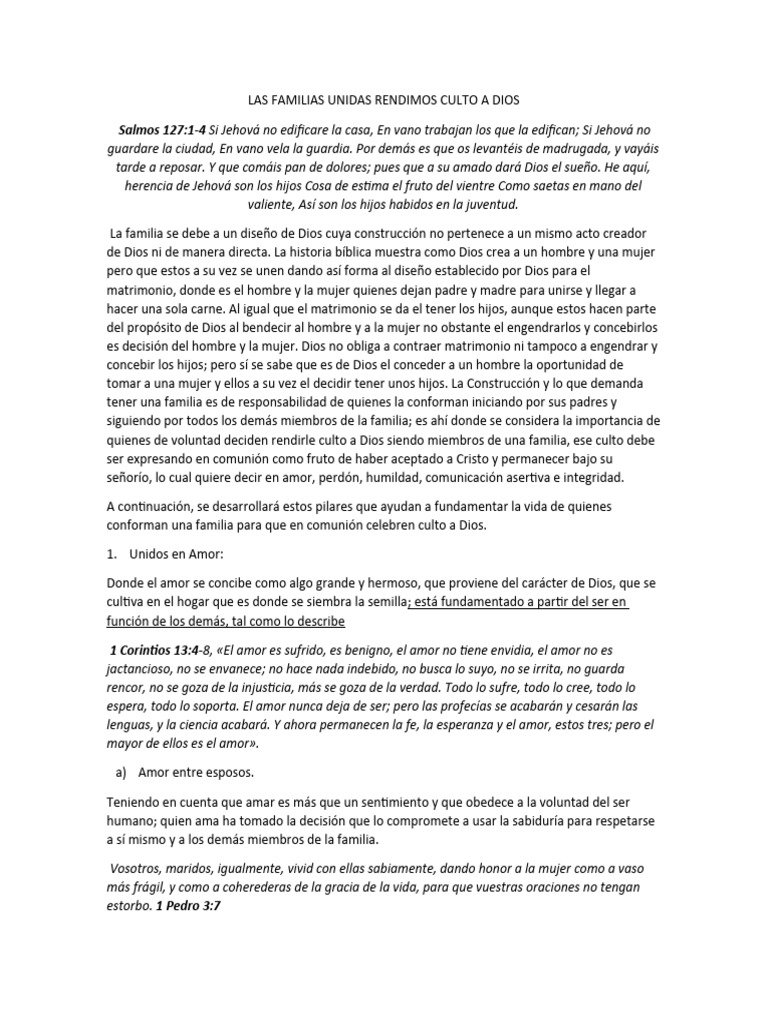 Culto Familiar: Amor y Unidad en Dios | PDF | Perdón | Amor
