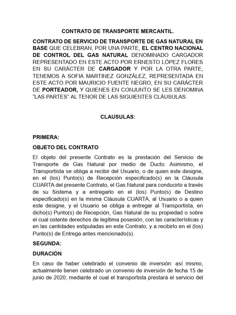 Contrato de Transporte de Gas Natural | PDF