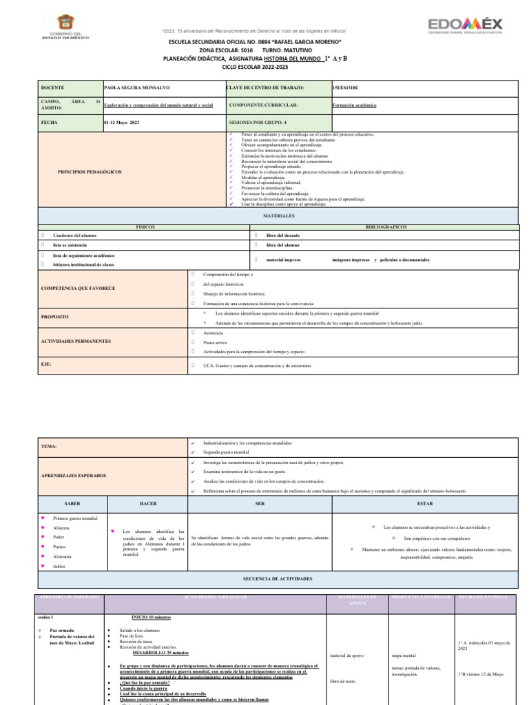 Planeacion 1 historia 01 12 mayo 2023 pdf aprendizaje el