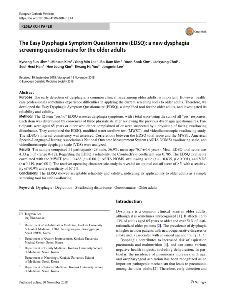 Easy Dysphagia Questionnaire for Seniors | PDF