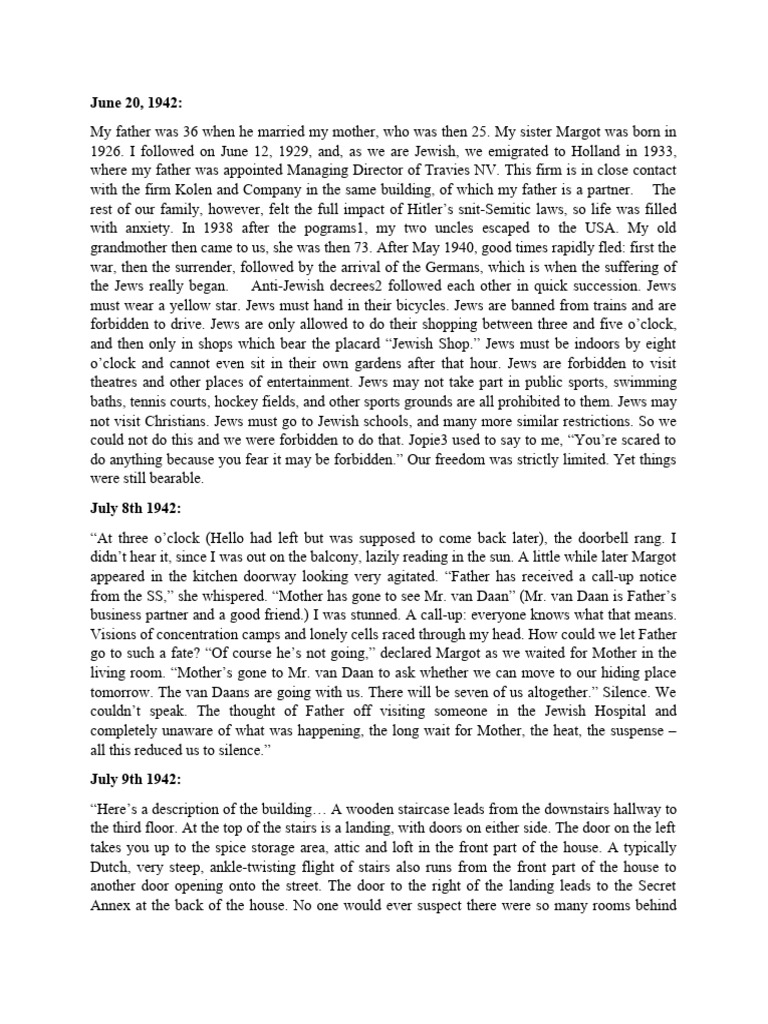 Excerpt of Diary of Anne Frank PDF