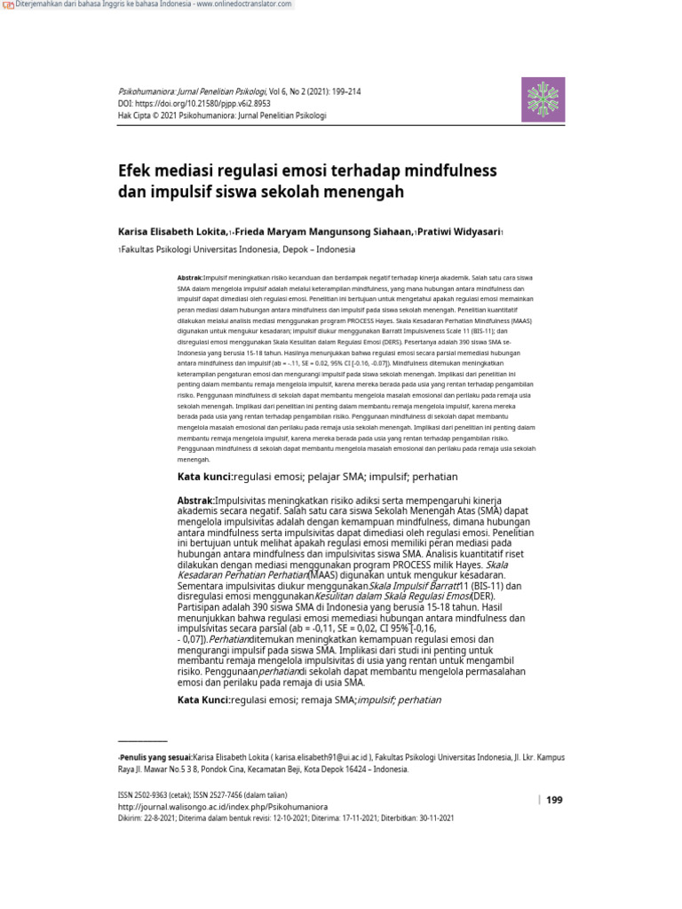 TRANSLATE The Mediating Effect of Emotion Regulation - En.id | PDF