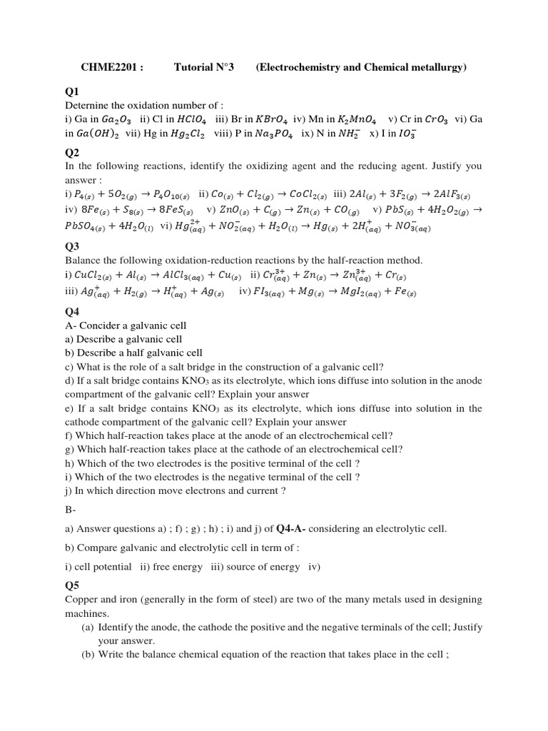 CHME2201 - Tutorial N°3 | PDF