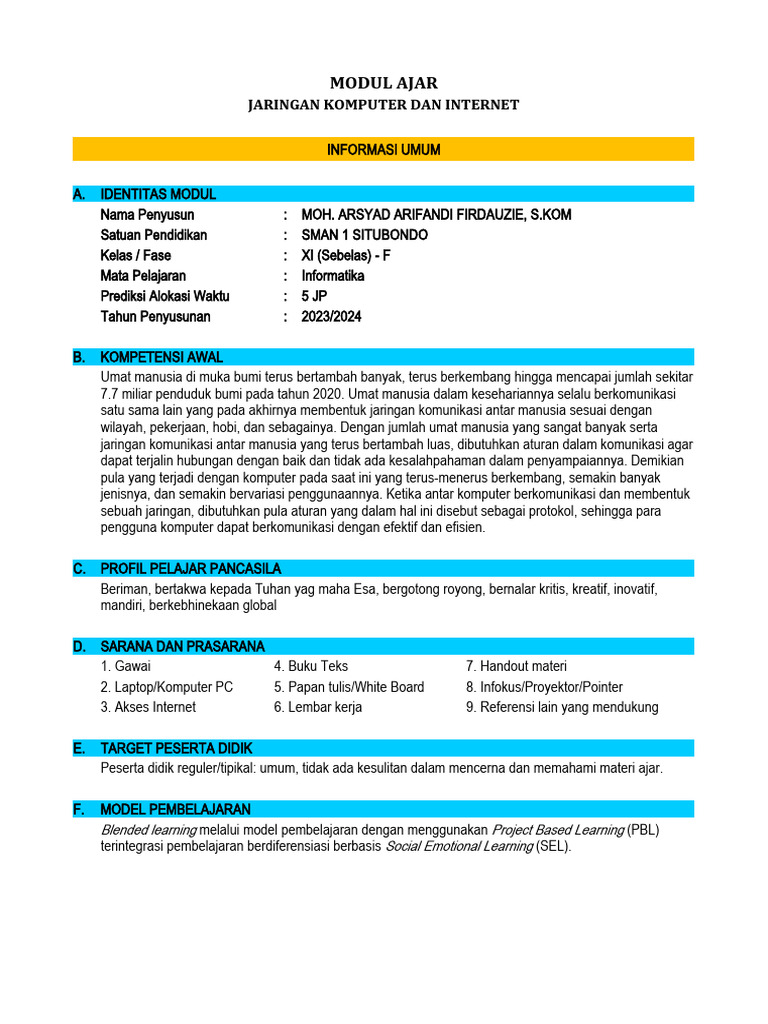 Modul Ajar Informatika Jaringan Komputer Dan Internet Pdf