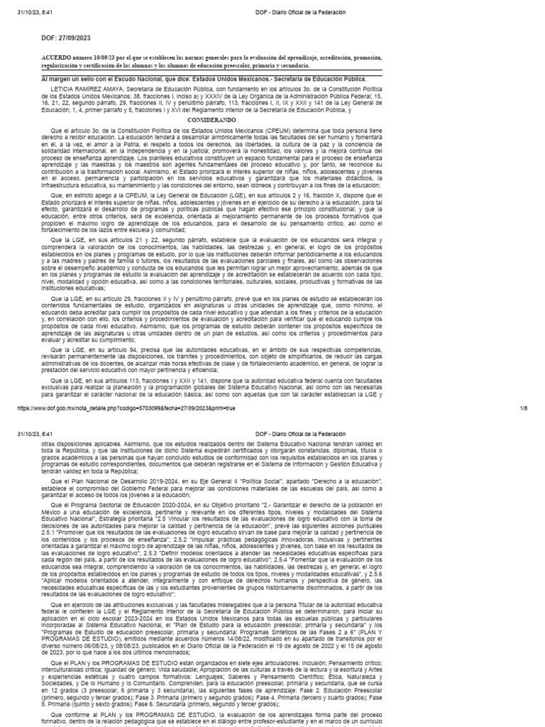 ACUERDO DE EVALUACIÒN 100923 | PDF | Educación de la primera infancia ...