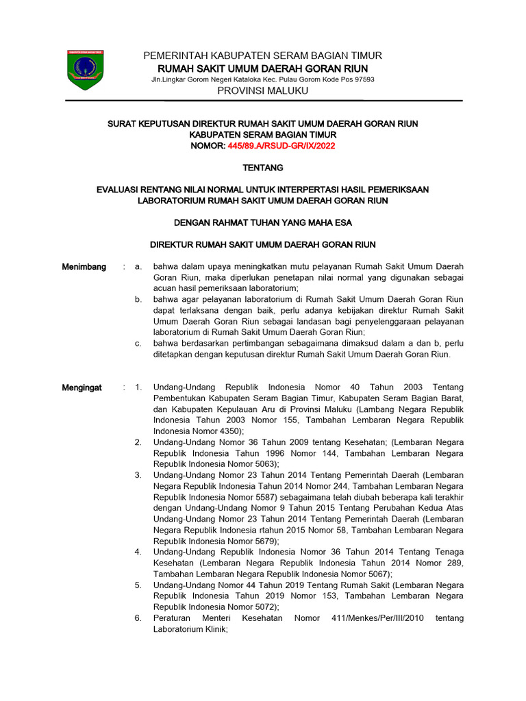 SK Evaluasi Rentang Nilai Normal | PDF