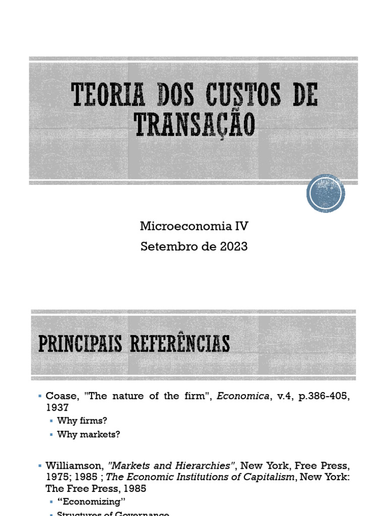 Slides - Teoria Custos de Transação | PDF