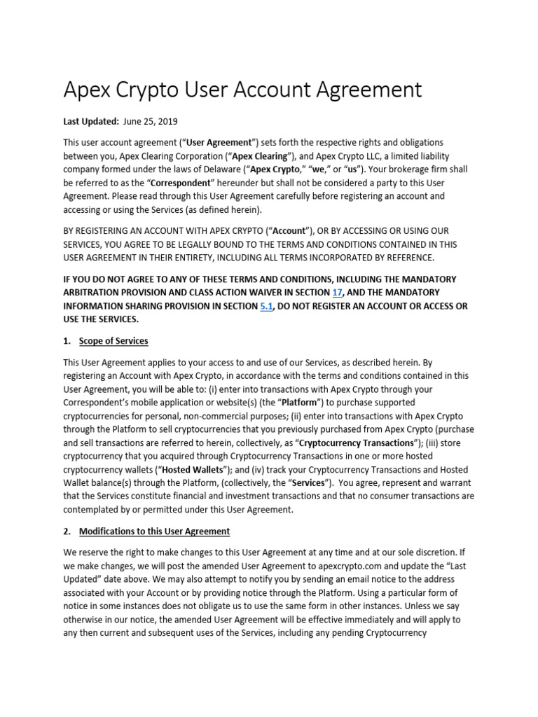 Apex Crypto User Agreement | PDF | Indemnity | Cryptocurrency