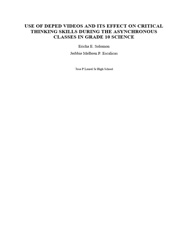 Use of Deped Videos and Its Effect On Critical Thinking Skills During ...