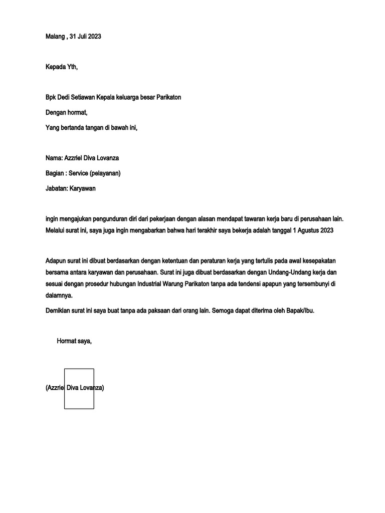Format Surat Pengunduran Diri PDF