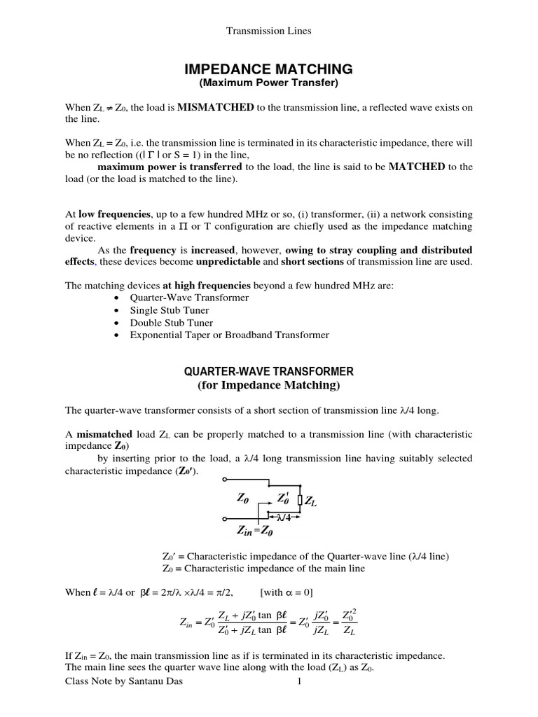 Impedance Matching in Transmission Lines | PDF | Transmission Line ...