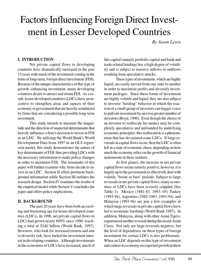 1.factors Influencing Foreign Direct Investment in Lesser Developed